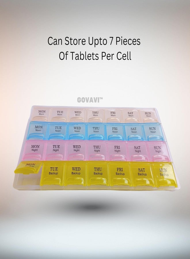 GOVAVI™ Weekly Pill Organizer 28 Day Pill Box Monthly Pill Organizer Large Capacity Pill Case Medication Storage Container 7 Day Pill Organizer Travel Pill Case Pill Dispenser Box Pill Container with Compartments Daily Pill Holder, 1 Pack - Image 3